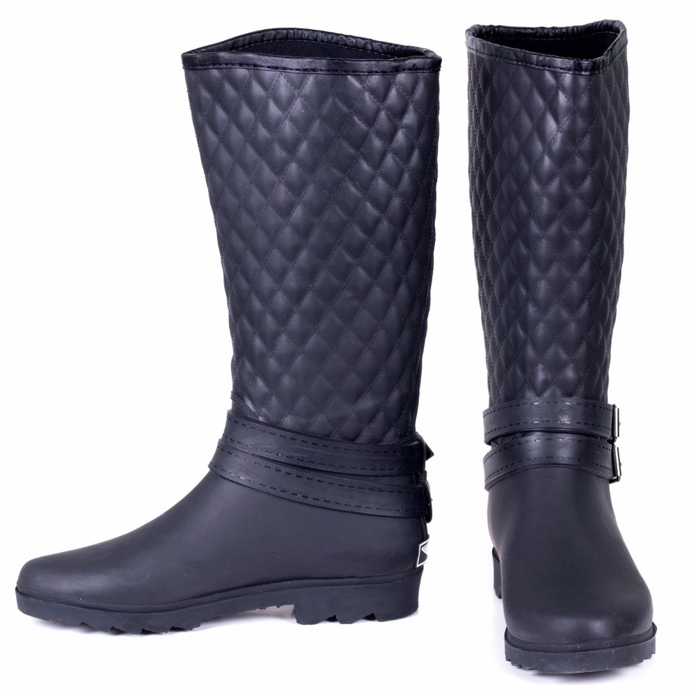 Women Tall Matte Rain Boots, RB-1904, Quilted Black